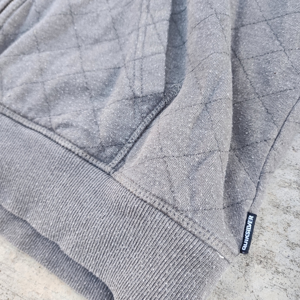 Y2K Quicksilver Gray Quilted Men's Zip Up Hoodie Sherpa Lined Jacket, Sz XL - Picture 2 of 9